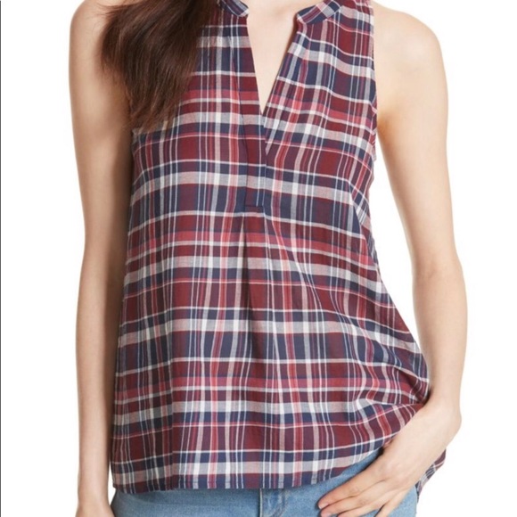 Joie Tops - Joie Cotton Plaid Sleeveless Top